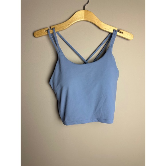 Unbranded Tops - Light Blue Double Strap Criss Cross Back Athletic Crop Top Built-in Bra Large